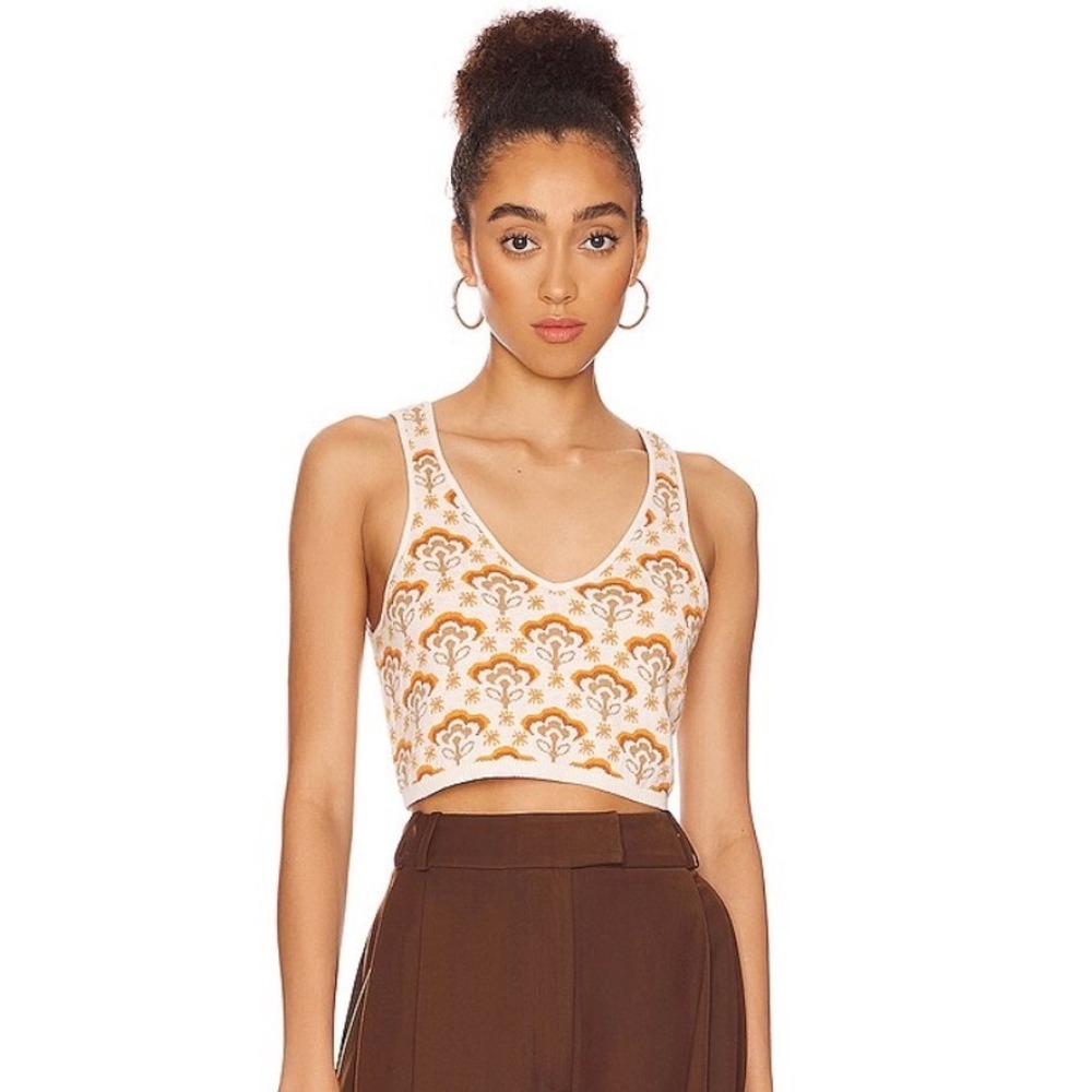 Show Me Your Mumu Tate Tank Honey Wallflower Knit Floral Crop Sweater Top Medium